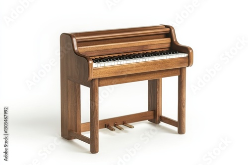 The wooden piano stands elegantly, its polished surface reflecting light isolated on transparent background