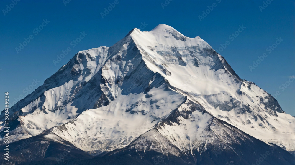 snow-covered mountain with its white peaks against a backdrop of a clear blue sky, with its majestic peaks, winding streams, and overwhelming sense of wonder evoked by these lofty realms snow-covered mountain with its white peaks against a backdrop of a clear blue sky, with its majestic peaks, winding streams, and overwhelming sense of wonder evoked by these lofty realms