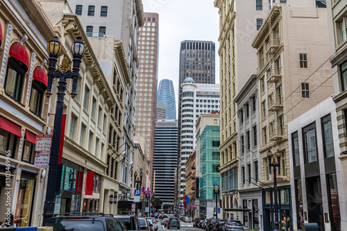 Photography A view down Post Street from Union Square in the morning in San Francisco in ear