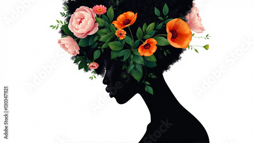 The woman's face profile is covered in bright colors