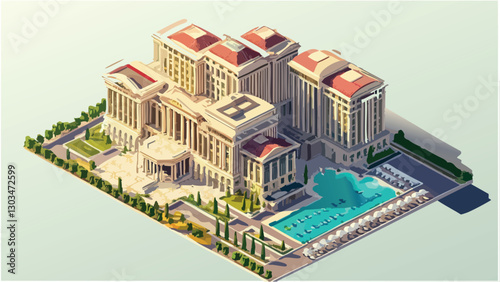 Iconic Caesars Palace Hotel, Las Vegas in Isometric View .eps