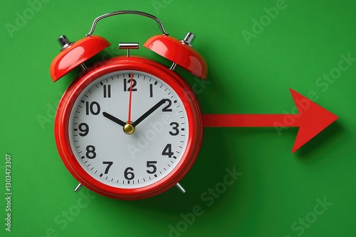 A red alarm clock with an arrow pointing upwards, indicating wakefulness and alertness