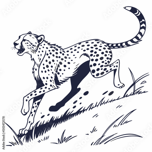 A stunning vector illustration of a cheetah, the land’s fastest runner, captured in dynamic motion. Perfect for wildlife designs, sports themes, and speed-related concepts.