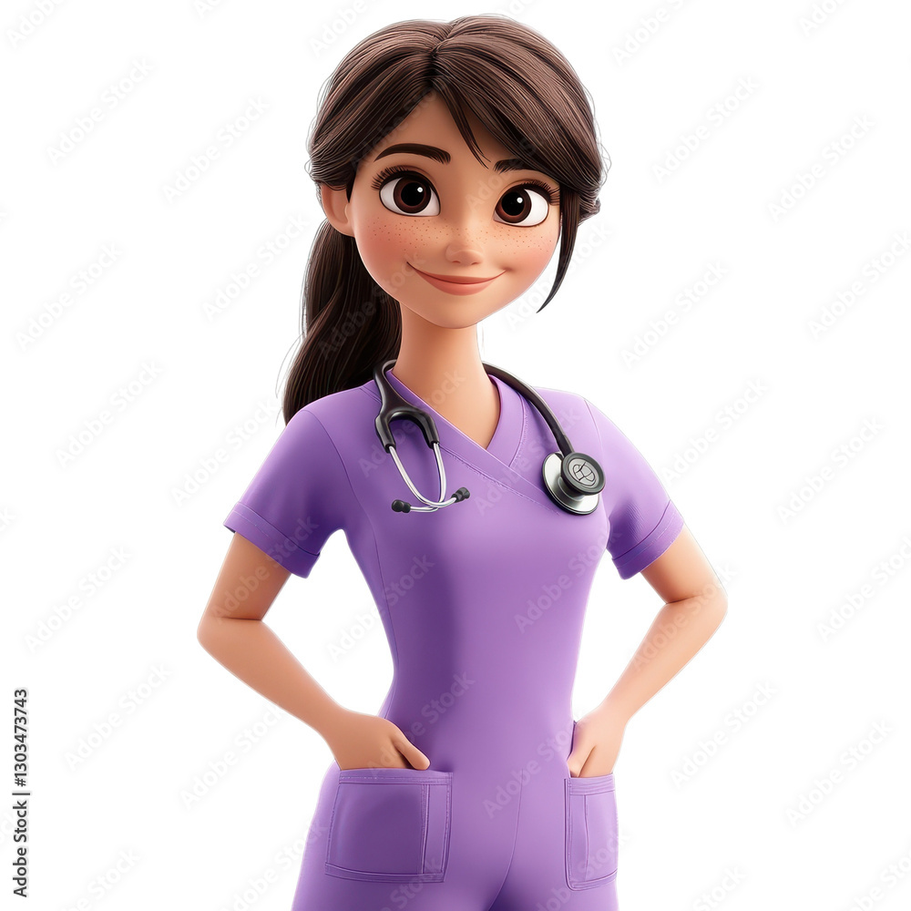 3D Animated Purple Female Nurse with Stethoscope 3D Animated Purple Female Nurse with Stethoscope