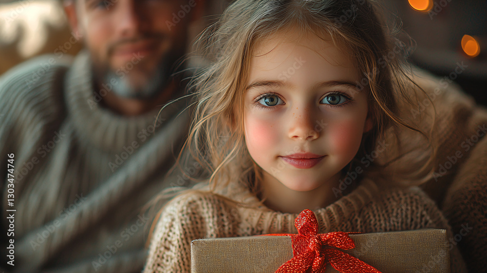 Father’s Day Surprise – Child Offering Gift Box on Couch Father’s Day Surprise – Child Offering Gift Box on Couch