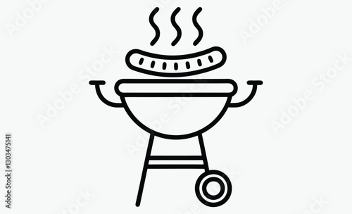 BBQ grill and sausage icon, BBQ grill with sausage, cooking vector icon