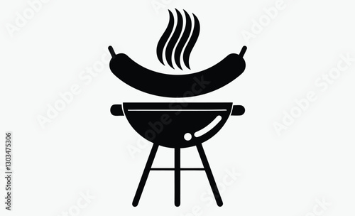BBQ grill and sausage icon, BBQ grill with sausage, cooking vector icon