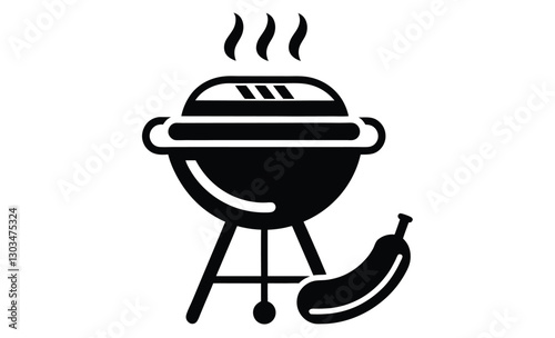 BBQ grill and sausage icon, BBQ grill with sausage, cooking vector icon