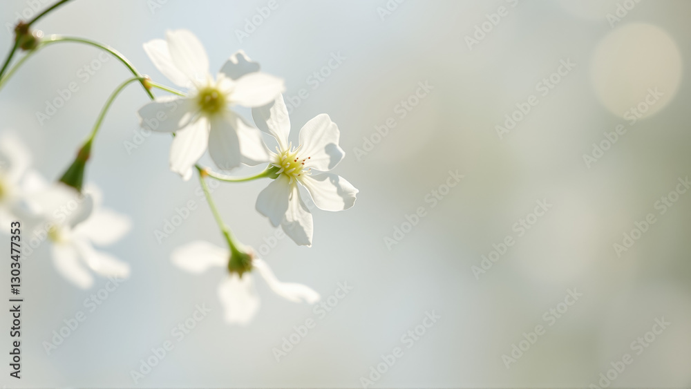 Obraz premium Delicate spring flowers in backlit sunlight, blurred background