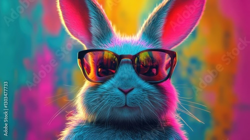 Cool Bunny with Sunglasses on a Colorful Background