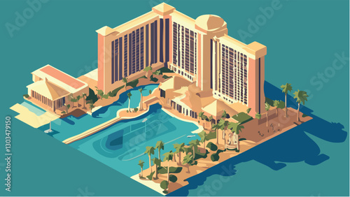 The Mirage Las Vegas Hotel- Geometric Elegance in Isometric .eps