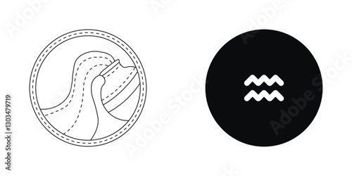 Zodiac horoscope. Aquarius astrological icon symbol. Stylized star sign esoteric. Simple line vector illustration.