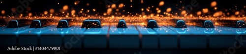 Glowing Piano Keys with Sparks of Musical Energy in the Dark. Generative AI photo