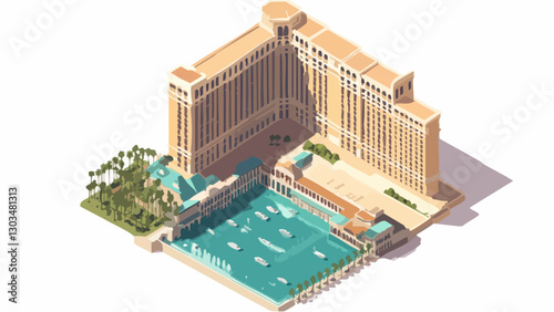 Aerial View of The Venetian Resort Las Vegas in Isometric Design