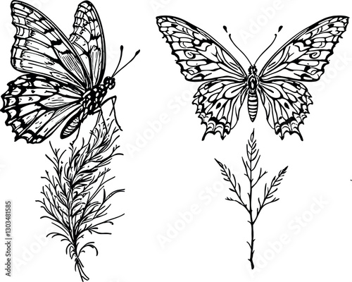 Vintage illustration of butterflies, detailed engraving of nature's beauty