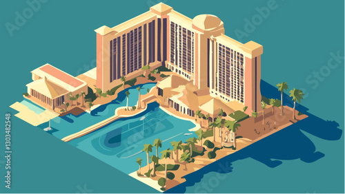 The Mirage Las Vegas Hotel- Geometric Elegance in Isometric