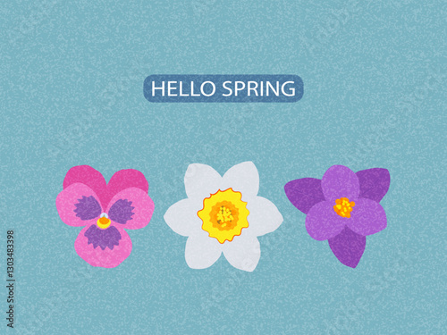 Spring card, banner or horizontal poster for spring holidays with cute flowers. Hand drawn Floral art template for Easter, birthday or Mothers Day decor and greetings