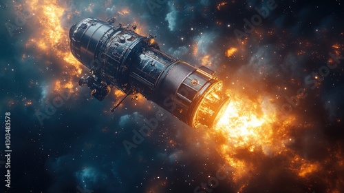 Fototapeta Naklejka Na Ścianę i Meble -  A futuristic space station floating in the vastness of a galaxy