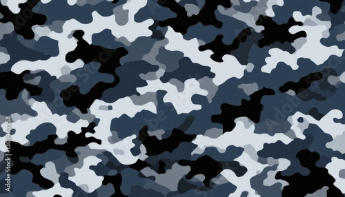 Sleek Urban Camouflage Pattern with Shades of Gray, Black, and Dark Blue Mimicking City Landscapes for Stealthy, Modern Urban Look