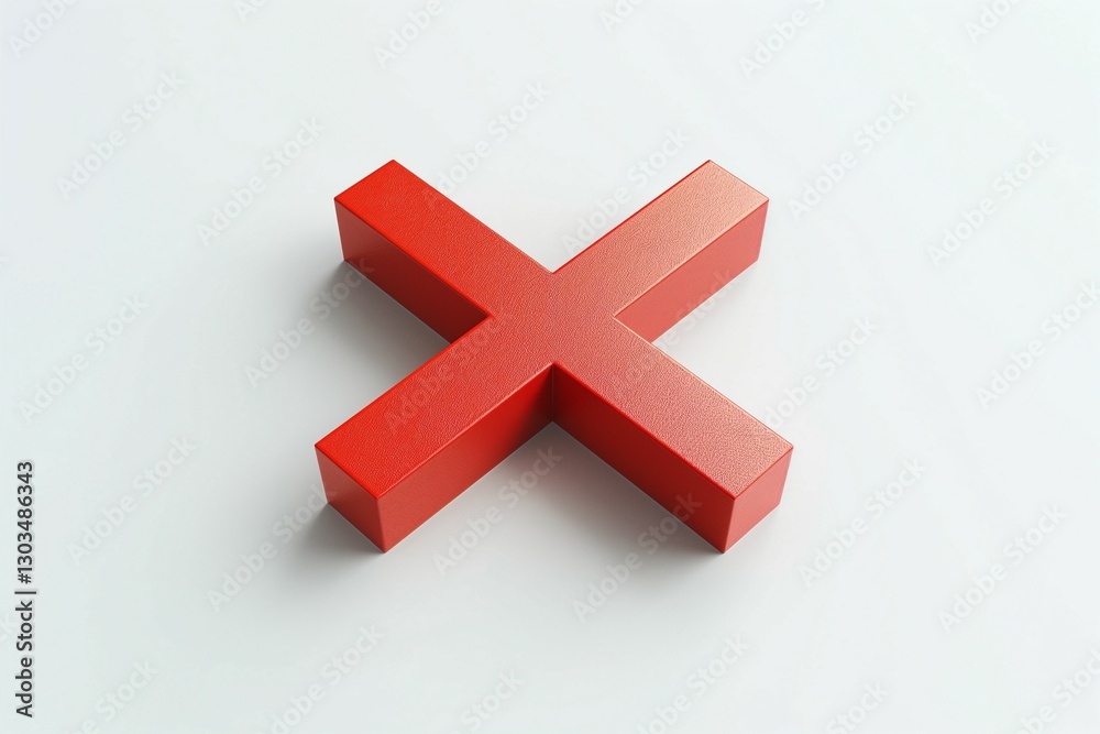 Obraz premium A vibrant red 3D cross symbol, artistically rendered against a clean, minimalistic background.