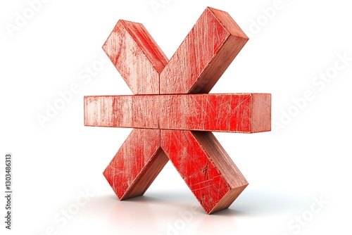 Red wooden geometric shape symbolizing negation or rejection.