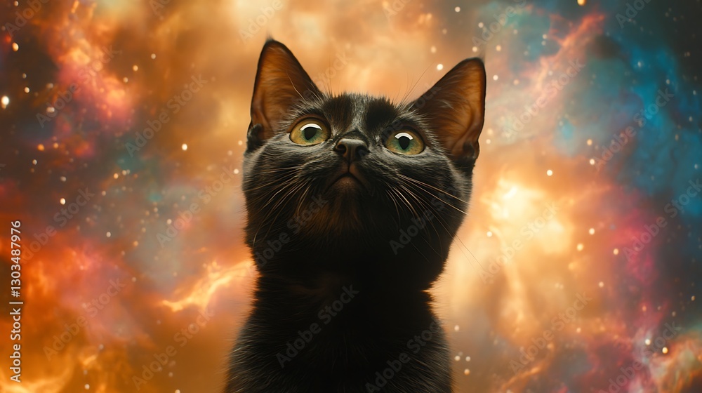 Obraz premium Cat Looking Up in Space