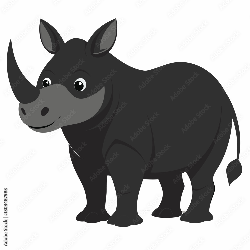 Fototapeta premium Cartoon black rhino .Cute animal rhinoceros.Suitable for children's books, sticker, mascot, logo.Vector illustration on white background 