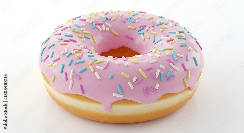 A perfectly round, fluffy donut covered in a glossy pastel glaze, sprinkled with colorful sugar pearls. A perfectly round, fluffy donut covered in a glossy pastel glaze, sprinkled with colorful sugar pearls.