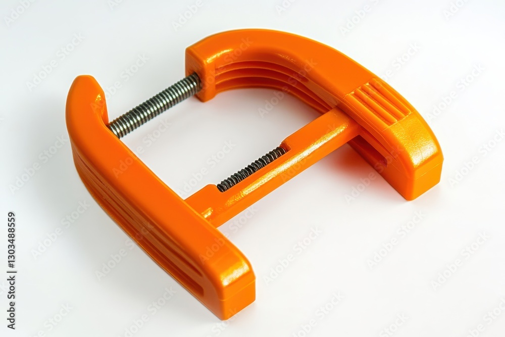 Bright orange clamp resting on a clean surface, showcasing its robust design and functionality isolated on transparent background Bright orange clamp resting on a clean surface, showcasing its robust design and functionality isolated on transparent background