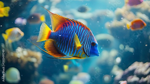 tropical fish in the sea, close up of tropical colorful fish, underwater life