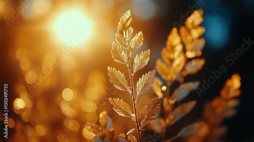 Golden Sunlight Shines Through Leaves in a Tranquil Forest During Sunset