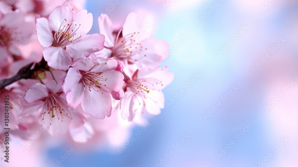 Soft pink cherry blossoms bloom against a pale blue sky, evoking a serene springtime atmosphere filled with freshness and beauty. Soft pink cherry blossoms bloom against a pale blue sky, evoking a serene springtime atmosphere filled with freshness and beauty.