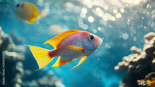 tropical fish in the sea, close up of tropical colorful fish, underwater life