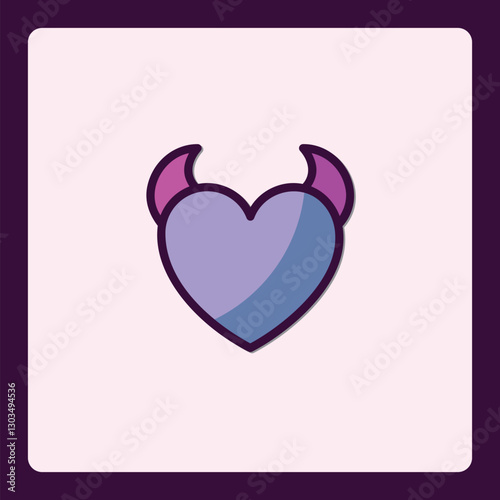 Whimsical Heart Icon with Devil Horns, Playful Design for Valentines Day