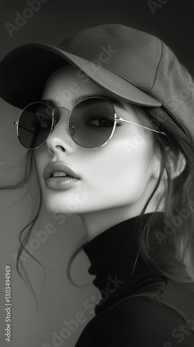 Model Poses in Black Cap and Sunglasses With a Stylish Expression Indoors