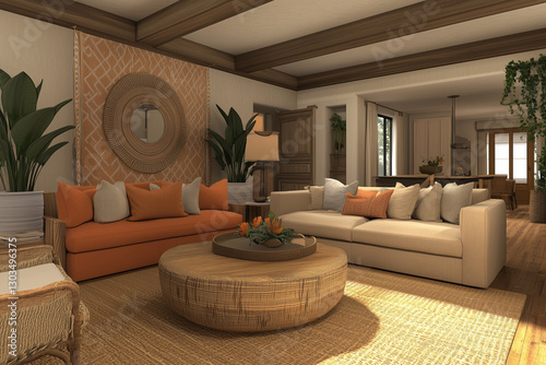 Mediterranean-Inspired Cozy Living Room with Earthy Tones