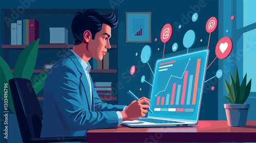 Digital marketer analyzing data with social media insights