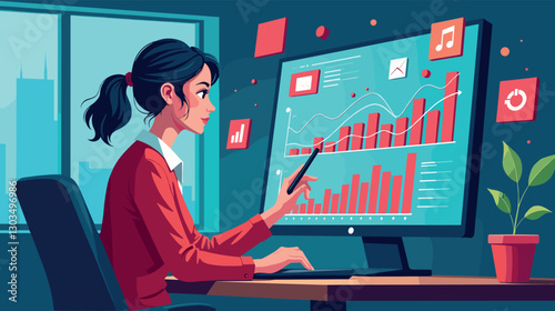 Digital marketer analyzing data with social media insights