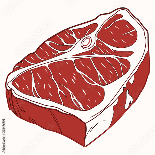 Vector close up slice beef isolated on white background