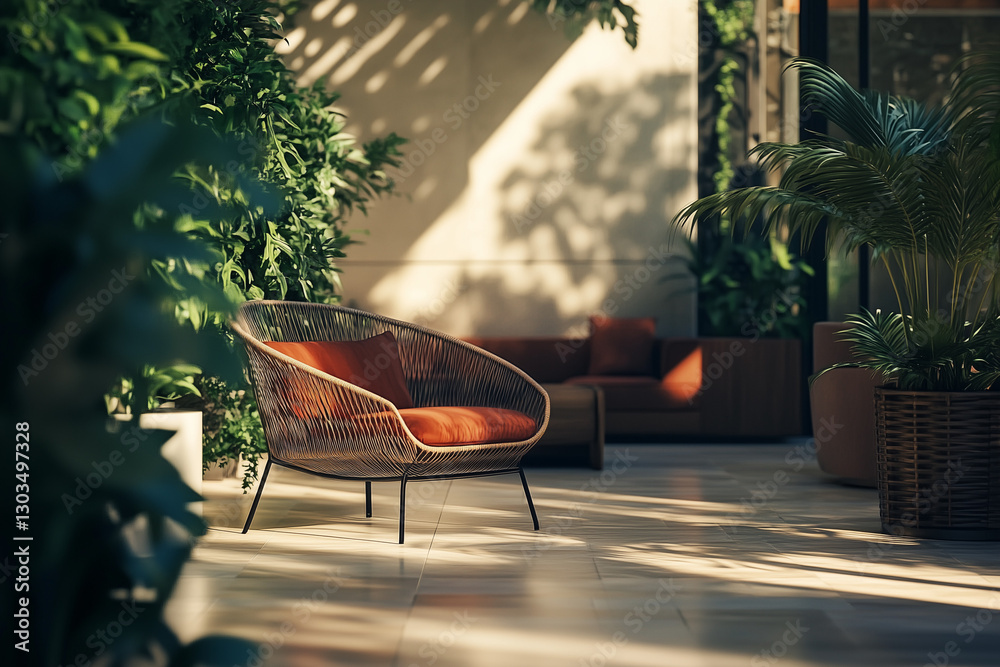 Elegant Sunlit Corner with a Lounge Chair and Indoor Plants