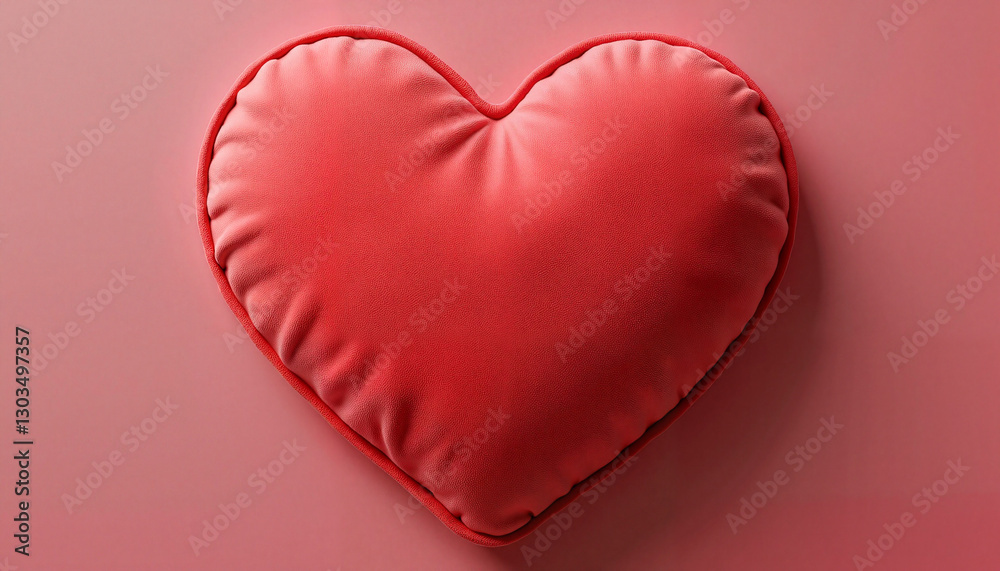 Close-up of a heart-shaped red leather cushion on a pink background Close-up of a heart-shaped red leather cushion on a pink background