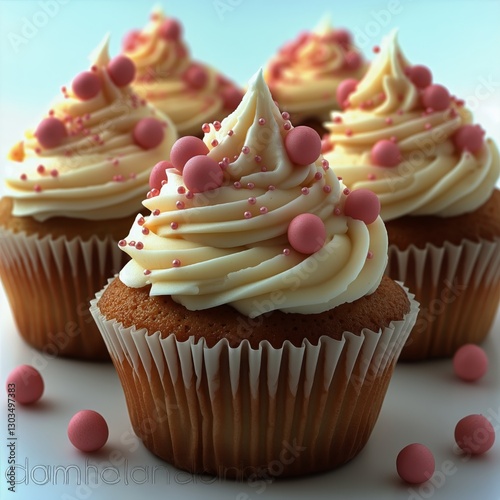 Delicious Cupcakes With Swirled Frosting and Sprinkles on Display