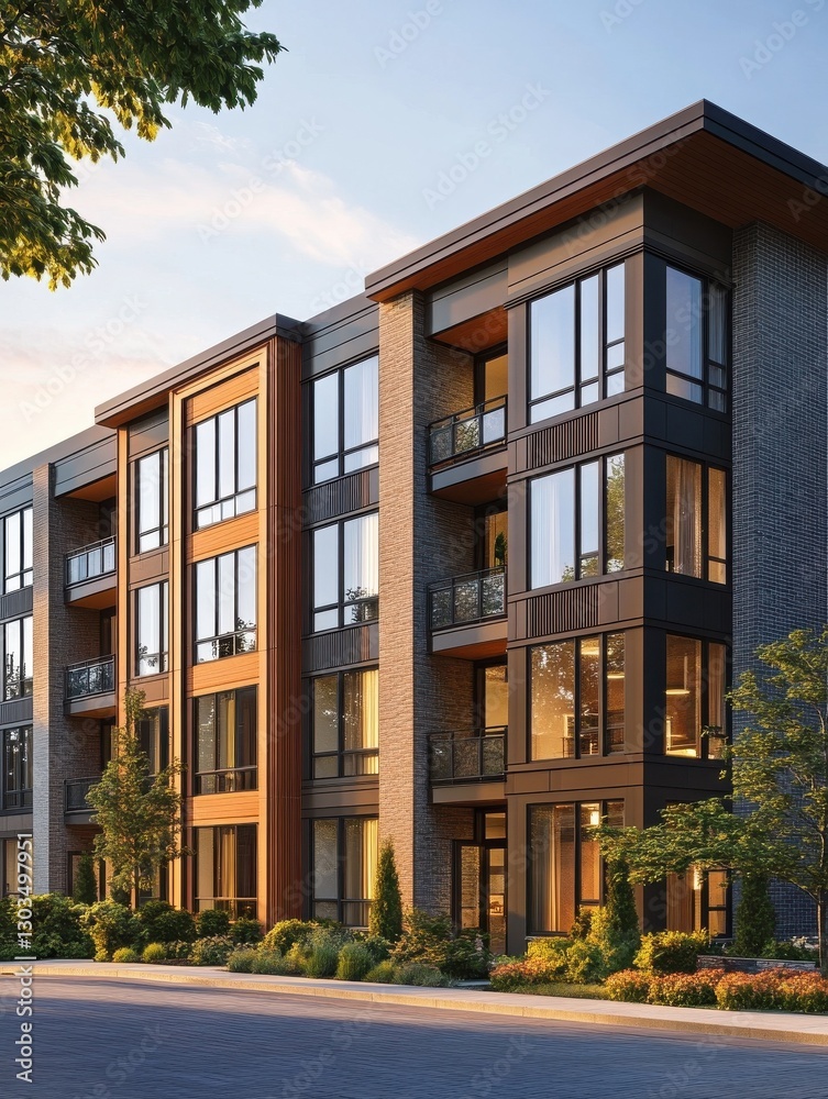 Fototapeta premium The exterior facade of a contemporary multifamily building featuring Hardie plank siding illustration