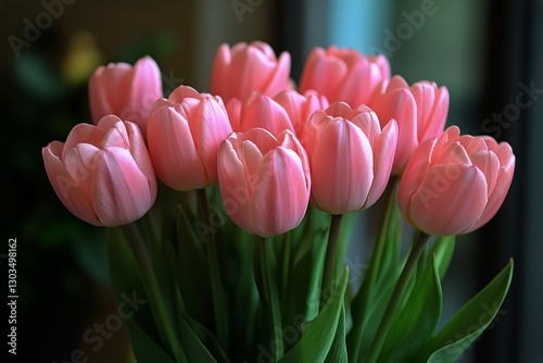 Beautiful Pink Tulips Blooming in a Garden During Springtime