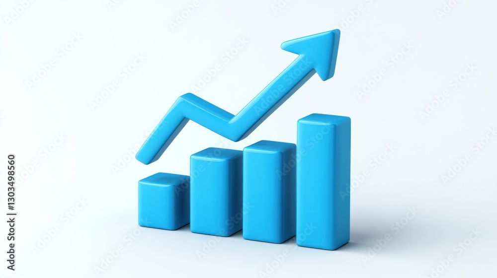 3D Blue Growing Graph on White Background