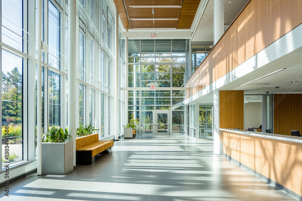 Spacious Modern Glass Atrium with Greenery