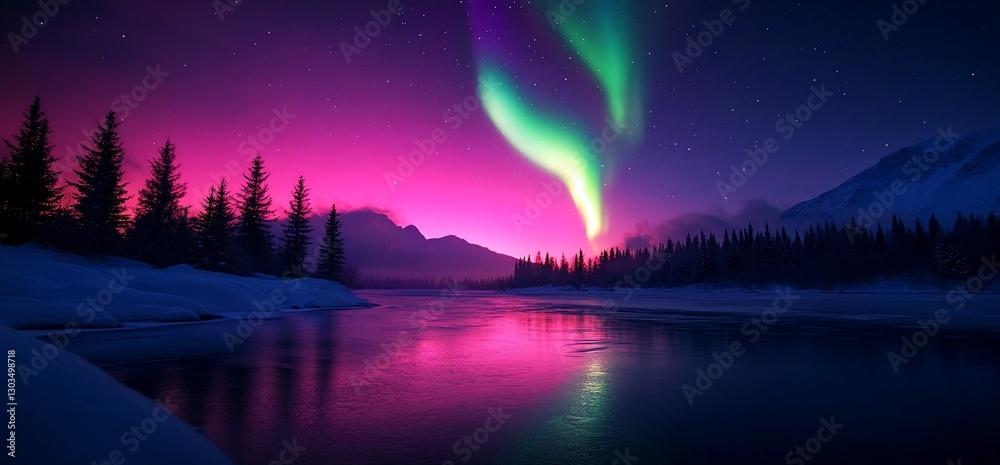 Fototapeta premium Aurora Borealis over Winter River
