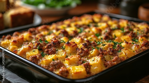 Delicious Baked Casserole With Golden Crust and Savory Ingredients Ready to S...