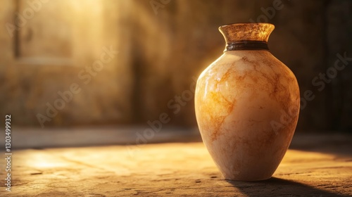 An alabaster jar of expensive perfume. Biblical depiction of the alabaster jar used by a woman to anoint Jesus Christ in Bethany. photo