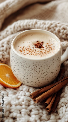 Cozy Beverage Featuring Spice and Citrus on a Warm Blanket